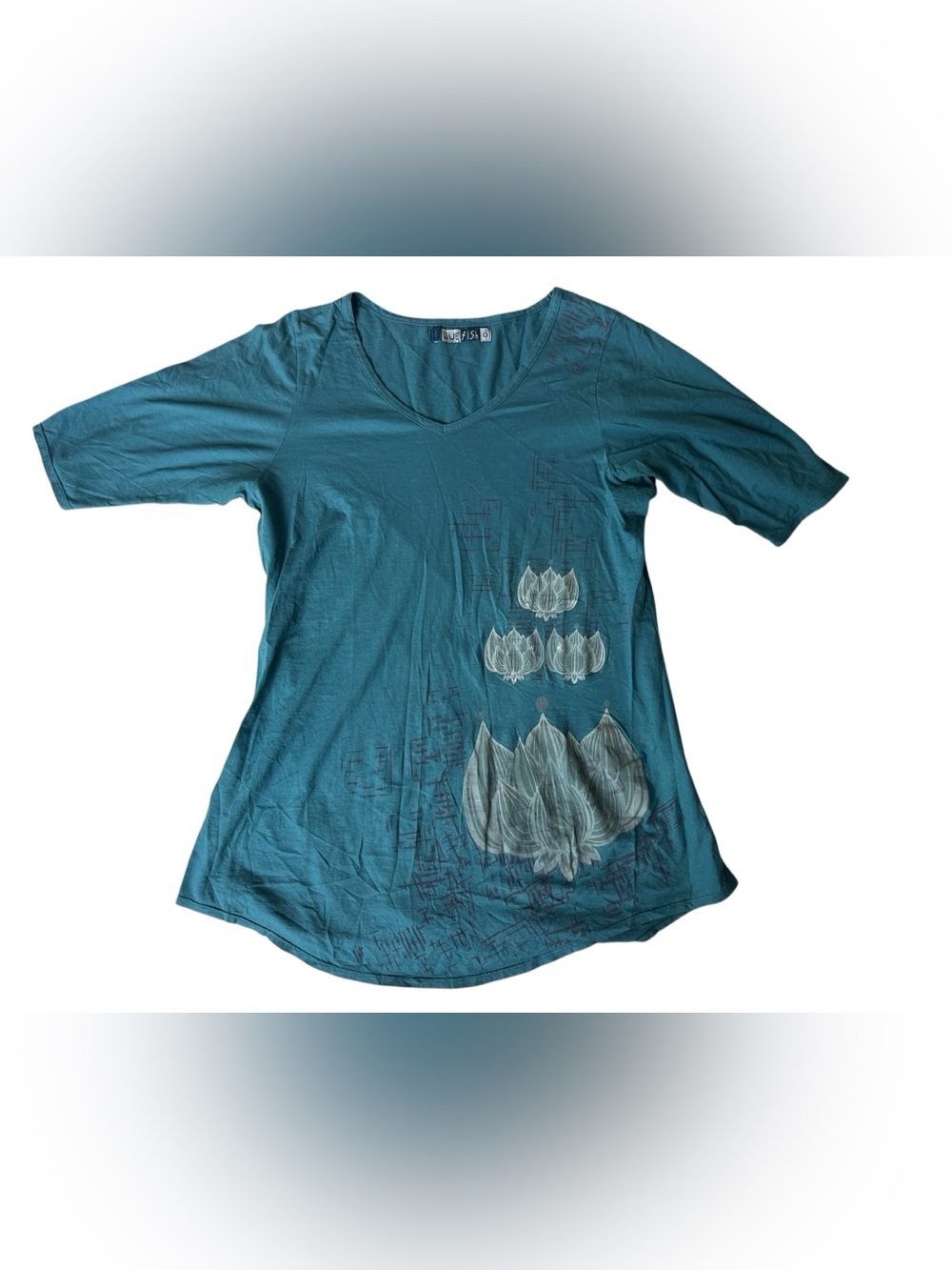 VINTAGE 90S BLUE FISH WOMENS BLUE COTTON 1/2 SLEEVE TSHIRT SIZE 0